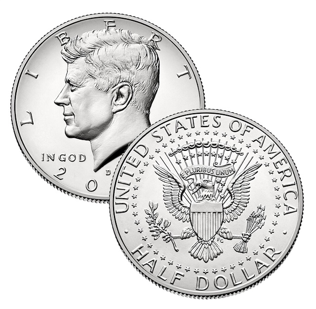 Group of 2001 Kennedy half dollars in original U.S. Mint rolls showing P and D mint examples together